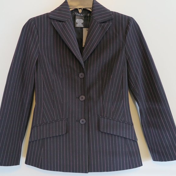 NWT Laundry by Shelli Segal Onyx Pinstripe Rayon Blend Blazer Size 0 MSRP $295 - Picture 2 of 10